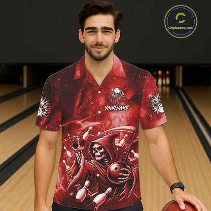 Funny Red Grim Reaper Galaxy Hawaiian Bowling Shirt For Women Custom Bowling Team Jersey Outfit TDM6078