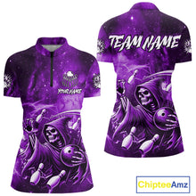 Load image into Gallery viewer, Funny Purple Grim Reaper Galaxy Bowling Shirt For Women Custom Bowling Team Jersey Polo &amp; 1/4 Zip TDM6080