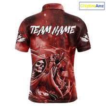 Load image into Gallery viewer, Red Grim Reaper Galaxy Dart Shirt For Men Custom Darts Jersey Pocket Option TDM6081