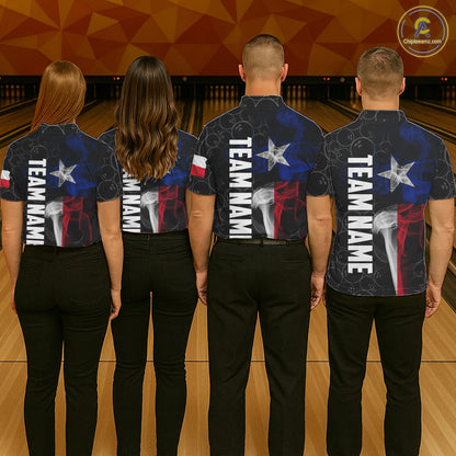 Personalized Texas Flag Smoke Bowling Shirt For Women, Patriotic Bowling Team Jersey Polo & 1/4 Zip TDM6088