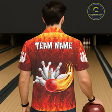 Load image into Gallery viewer, Personalized Flame Red Hawaiian Bowling Shirt For Women Custom Fire Bowling Team Jersey TDM6089