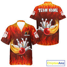 Load image into Gallery viewer, Personalized Flame Red Hawaiian Bowling Shirt For Women Custom Fire Bowling Team Jersey TDM6089