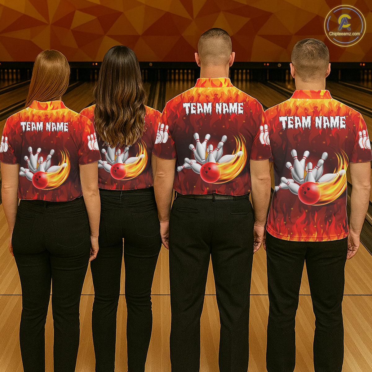 Personalized Flame Red Bowling Shirt For Men Custom Fire Bowling Team Jersey Polo & 1/4 Zip TDM6089
