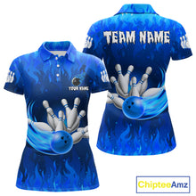 Load image into Gallery viewer, Personalized Flame Blue Bowling Shirt For Women Custom Fire Bowling Team Jersey Polo &amp; 1/4 Zip TDM6090