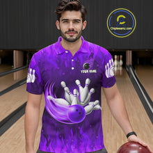 Load image into Gallery viewer, Personalized Flame Purple Bowling Shirt For Men Custom Fire Bowling Team Jersey Polo &amp; 1/4 Zip TDM6091