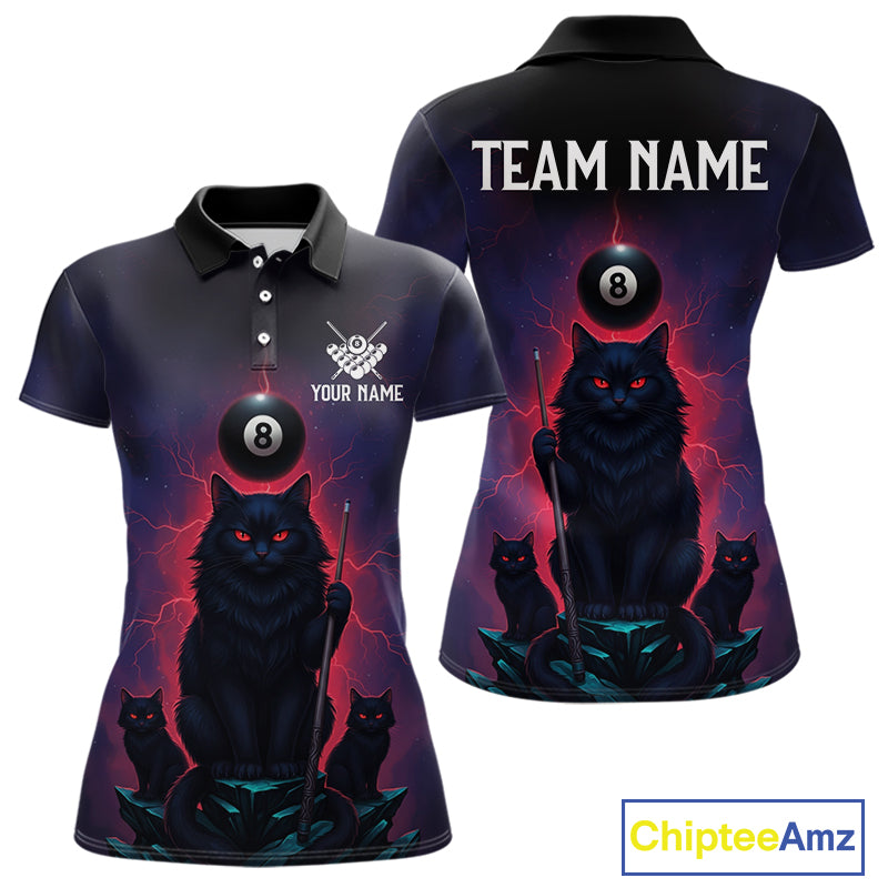Personalized Billiard Cats Lightning 8 Ball Pool Shirt For Women, Billiard Team Jersey Polo & 1/4 Zip TDM6344