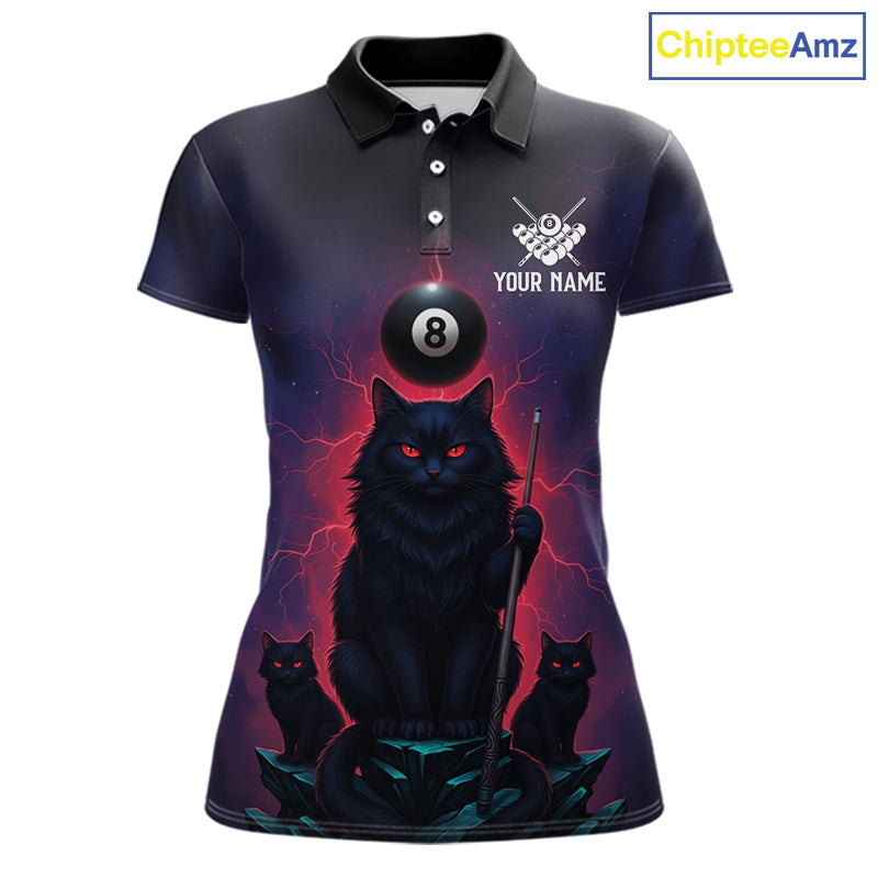 Personalized Billiard Cats Lightning 8 Ball Pool Shirt For Women, Billiard Team Jersey Polo & 1/4 Zip TDM6344