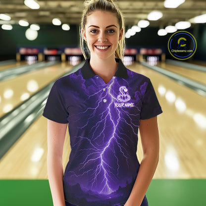 Custom Purple Lightning Cobra Snake Bowling Shirt For Women, Bowling Team Jersey Polo & 1/4 Zip TDM6351