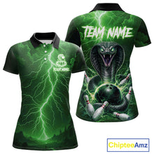 Load image into Gallery viewer, Custom Green Lightning Cobra Snake Bowling Shirt For Women, Bowling Team Jersey Polo &amp; 1/4 Zip TDM6352