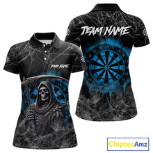 Load image into Gallery viewer, Black And Blue Grim Reaper Smoke Funny Dart Shirts For Women Custom Dart Jerseys, Darts Clothing TDM4005