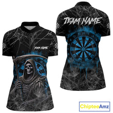 Load image into Gallery viewer, Black And Blue Grim Reaper Smoke Funny Dart Shirts For Women Custom Dart Jerseys, Darts Clothing TDM4005