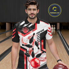 Load image into Gallery viewer, Custom Smoke Bowling Pins Polo &amp; Quarter Zip Shirt For Men, Bowling League Team Jersey |Red TDM6523