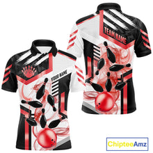 Load image into Gallery viewer, Custom Smoke Bowling Pins Polo &amp; Quarter Zip Shirt For Men, Bowling League Team Jersey |Red TDM6523