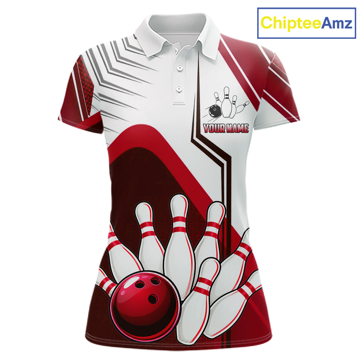 Custom White And Red Bowling Ball Polo & Quarter Zip For Women, Bowling Team Shirts, Bowling Jersey TDM6526