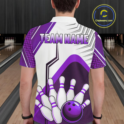 Custom White And Purple Bowling Ball Polo & Quarter Zip For Men, Bowling Team Shirt, Bowling Jersey TDM6527