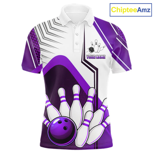 Custom White And Purple Bowling Ball Polo & Quarter Zip For Men, Bowling Team Shirt, Bowling Jersey TDM6527
