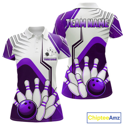 Custom White And Purple Bowling Ball Polo & Quarter Zip For Women, Bowling Team Shirt, Bowling Jersey TDM6527