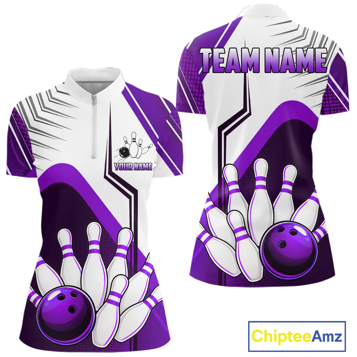 Custom White And Purple Bowling Ball Polo & Quarter Zip For Women, Bowling Team Shirt, Bowling Jersey TDM6527