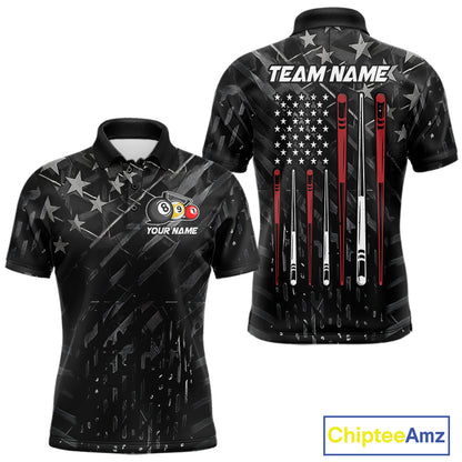 Custom Black US Flag Billiard Shirt For Men Custom Patriotic Billiard Team Jersey Polo & 1/4 Zip TDM6530