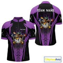 Load image into Gallery viewer, Purple 9 ball cowboy billiard quarter zip shirt for men built for tournaments and league competition.