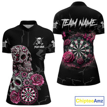 Load image into Gallery viewer, Personalized Pink Funny Skull Roses Darts Shirt For Women Custom Darts Team Jersey, Darts Outfit TDM4354