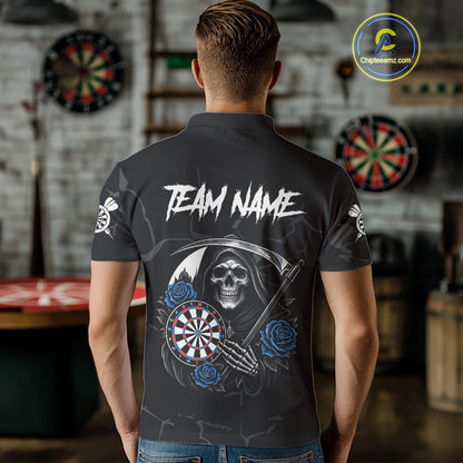 Personalized Blue Funny Skull Roses Darts Shirt For Men Custom Darts Team Jersey, Darts Outfit TDM4355