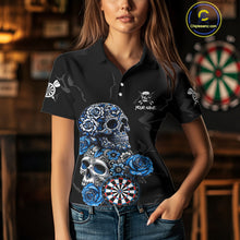 Load image into Gallery viewer, Personalized Blue Funny Skull Roses Darts Shirt For Women Custom Darts Team Jersey, Darts Outfit TDM4355