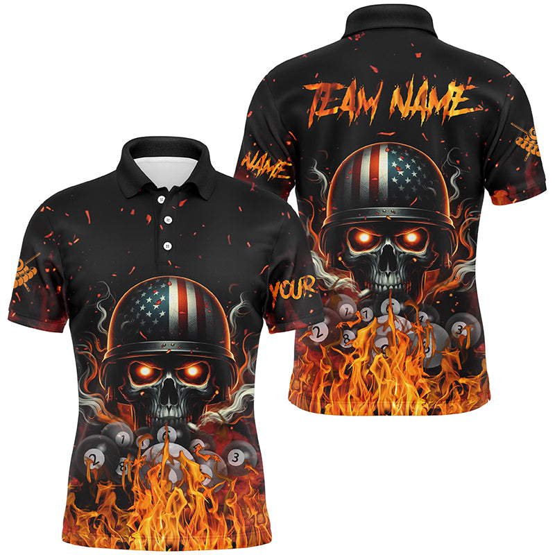 Funny Skull US Flag Billiard Shirts For Men Customized Billiard Balls Fire Sports Pool Jerseys TDM2239