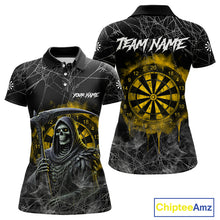 Load image into Gallery viewer, Black And Yellow Smoke Grim Reaper Dart Shirts For Women Custom Halloween Darts Jersey Outfit TDM4591