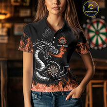 Load image into Gallery viewer, Personalized Orange Flaming Dragon Darts Shirt For Women Custom Darts Team Jersey Polo &amp; Quarter Zip TDM4593
