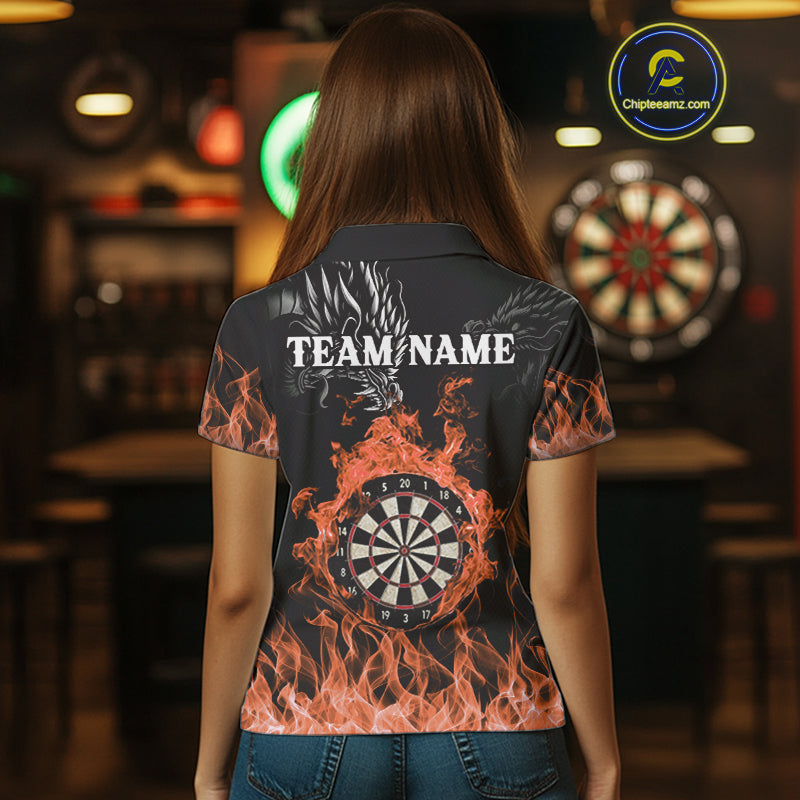 Personalized Orange Flaming Dragon Darts Shirt For Women Custom Darts Team Jersey Polo & Quarter Zip TDM4593