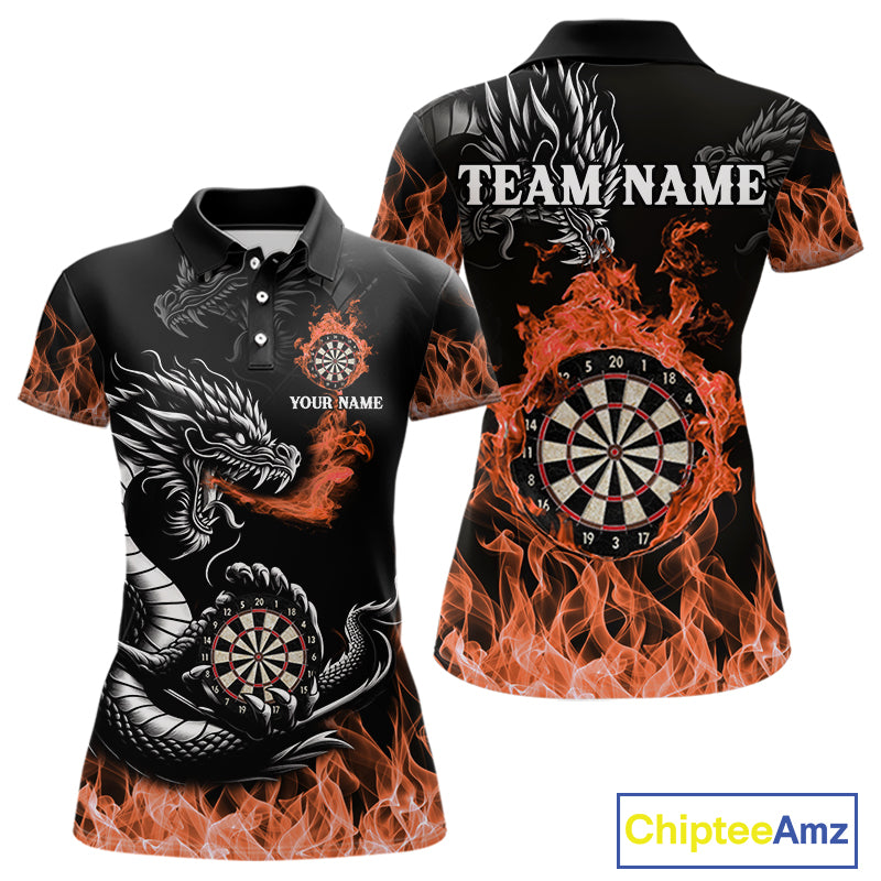 Personalized Orange Flaming Dragon Darts Shirt For Women Custom Darts Team Jersey Polo & Quarter Zip TDM4593