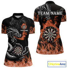 Load image into Gallery viewer, Personalized Orange Flaming Dragon Darts Shirt For Women Custom Darts Team Jersey Polo &amp; Quarter Zip TDM4593