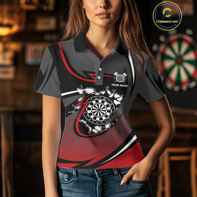 Funny Crack Dartboard Red Darts Polo & Quarter Zip Custom Darts Shirt For Women Darts Team Jersey TDM5006