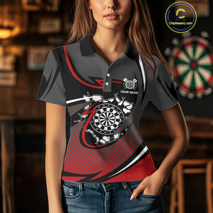 Funny Crack Dartboard Red Darts Polo & Quarter Zip Custom Darts Shirt For Women Darts Team Jersey TDM5006