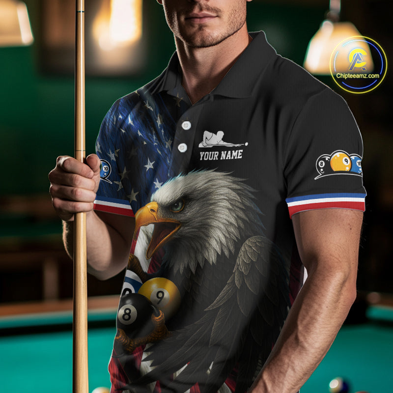 Personalized American Flag Eagle Pool Jersey For Men Custom Billiard 8, 9 & 10 Ball Team Shirt TDM5013