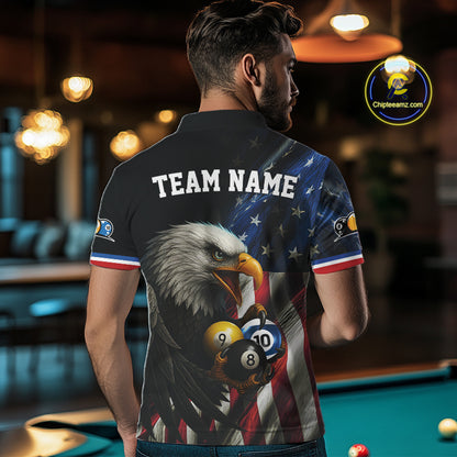 Personalized American Flag Eagle Pool Jersey For Men Custom Billiard 8, 9 & 10 Ball Team Shirt TDM5013