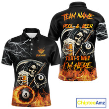 Load image into Gallery viewer, Personalized Grim Reaper Pool And Beer Flame Billiard Shirt For Men, Funny 8 Ball Pool Team Jersey TDM5014