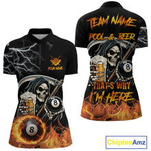 Load image into Gallery viewer, Personalized Grim Reaper Pool And Beer Flame Billiard Shirt For Women, Funny 8 Ball Pool Team Jersey TDM5014