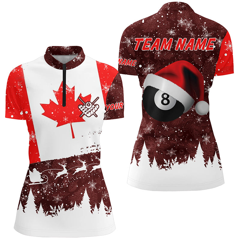 Funny Christmas Canadian Flag Custom Billiard Women Quarter-Zip Shirts For Patriotic Player TDM0584