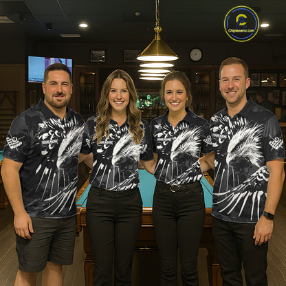 Custom White And Black 8 Ball Pool Eagle Paint Billiard Shirts For Women Team League Billiard Jersey TDM5473