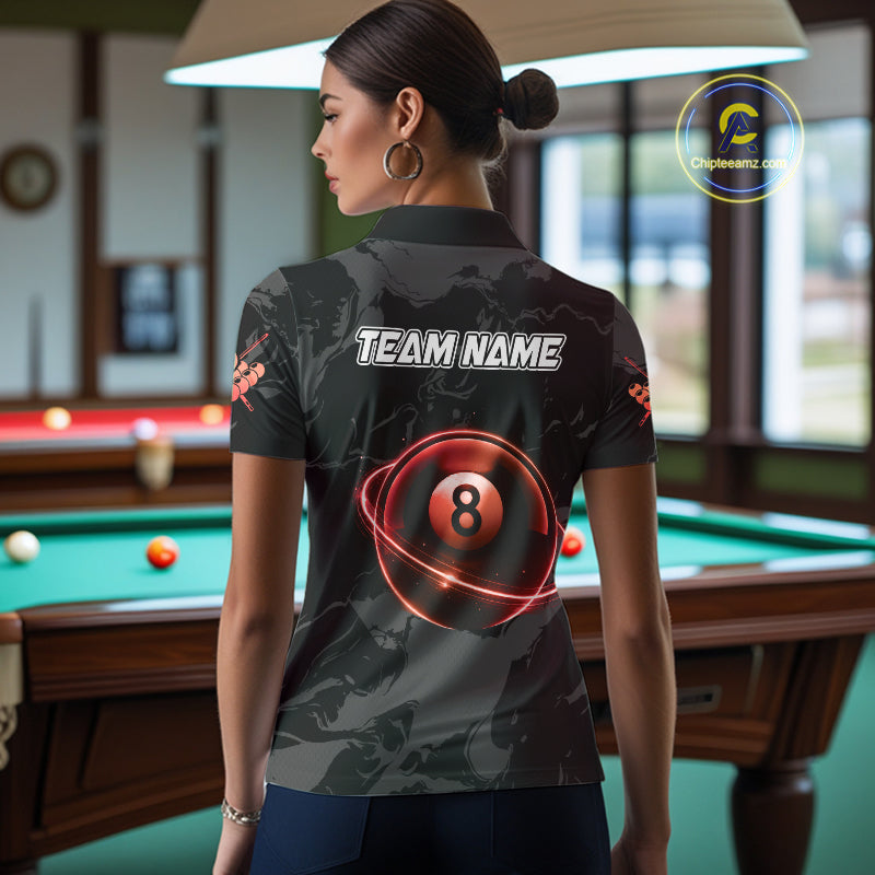 Custom Red And Black 8 Ball Pool Eagle Paint Billiard Shirts For Women Team League Billiard Jersey TDM5474
