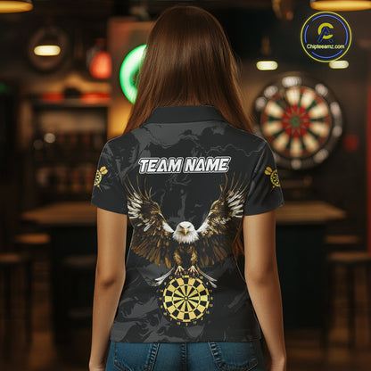 Black And Gold Custom Eagle Paint Darts Shirt For Women, Darts League Jersey Team Polo & 1/4 Zip TDM5475