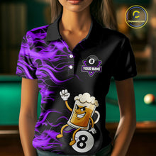 Load image into Gallery viewer, Purple Flaming Funny Beer 8 Ball Billiard Shirt For Women Custom Pool Team Jersey Polo &amp; 1/4 Zip TDM5938