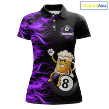 Load image into Gallery viewer, Purple Flaming Funny Beer 8 Ball Billiard Shirt For Women Custom Pool Team Jersey Polo &amp; 1/4 Zip TDM5938