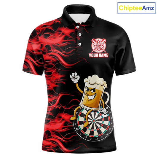 Red Flaming Dartboard Funny Beer Darts Shirt For Men Custom Darts Jersey Team Polo & 1/4 Zip TDM5939