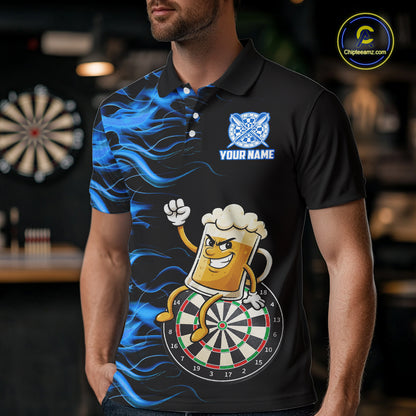 Blue Flaming Dartboard Funny Beer Darts Shirt For Men Custom Darts Jersey Team Polo & 1/4 Zip TDM5940