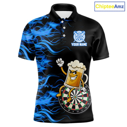 Blue Flaming Dartboard Funny Beer Darts Shirt For Men Custom Darts Jersey Team Polo & 1/4 Zip TDM5940