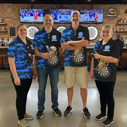 Blue Flaming Dartboard Funny Beer Darts Shirt For Men Custom Darts Jersey Team Polo & 1/4 Zip TDM5940