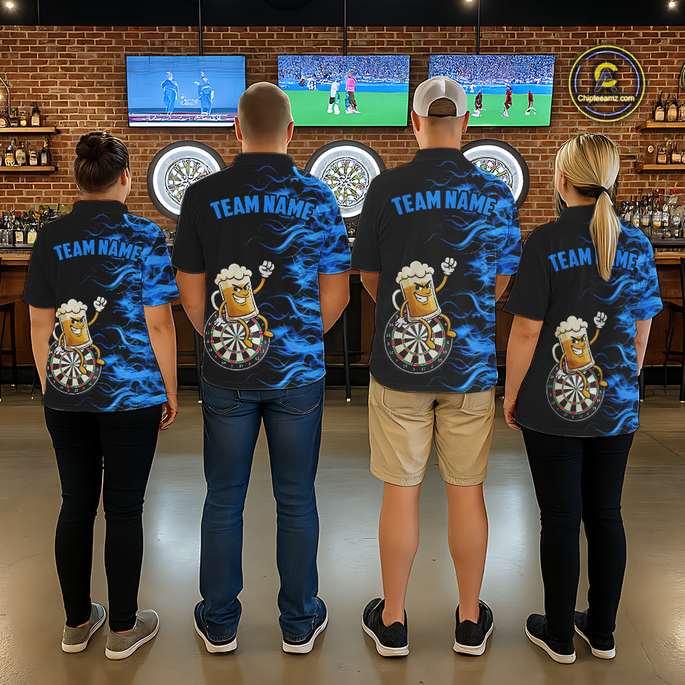 Blue Flaming Dartboard Funny Beer Darts Shirt For Men Custom Darts Jersey Team Polo & 1/4 Zip TDM5940